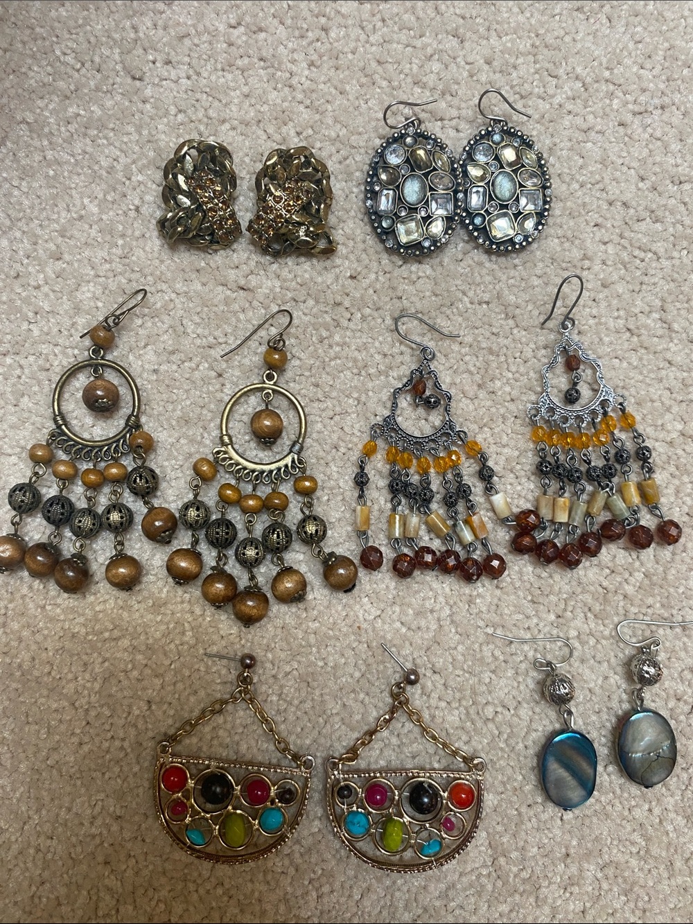 Mixed Color Boho Dangle Earrings - Multi-Stone Accent